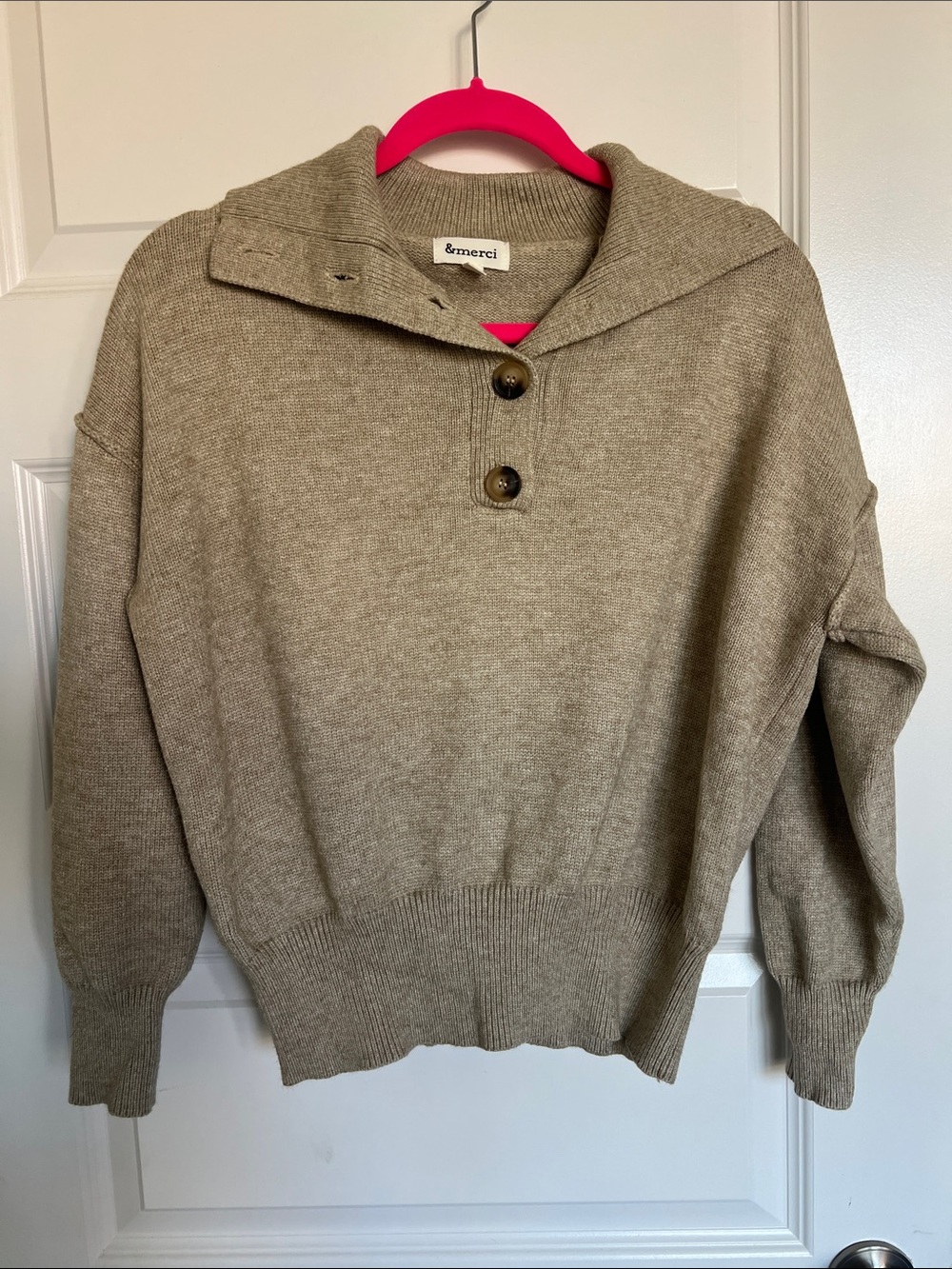 &merci Taupe Button-Collar Turtleneck Sweater